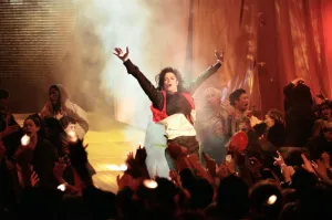 Michael Jackson performing at the Brit Music Awards at Earls Court Exhibition Centre in Michael Jackson performing at the Brit Music Awards at Earls Court Exhibition Centre in