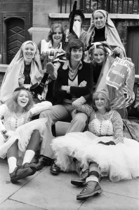 Michael Palin of the Monty Python team with girls from Sidcup during the charity Twits Michael Palin of the Monty Python team with girls from Sidcup during the charity Twits