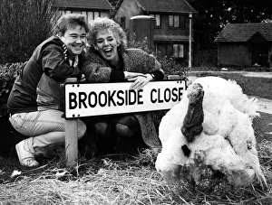 Michael stark and Sue Johnston from the Brookside cast with Trevor the Turkey Michael stark and Sue Johnston from the Brookside cast with Trevor the Turkey