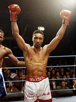 Michael Watson boxer celebrating his victory over Anthony Brown at York Hall Michael Watson boxer celebrating his victory over Anthony Brown at York Hall
