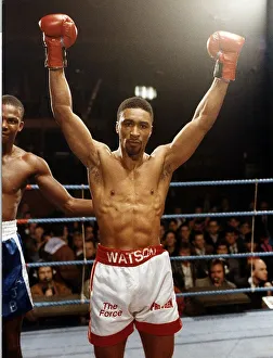 Michael Watson boxer celebrating his victory over J.Olenburger at york hall bethnal green Michael Watson boxer celebrating his victory over J.Olenburger at york hall bethnal green