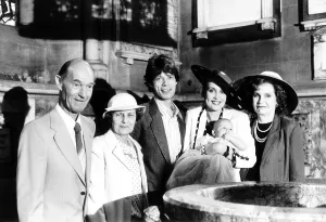 Mick Jagger with Jerry Hall and family at the christening of their daughter Elizabeth Mick Jagger with Jerry Hall and family at the christening of their daughter Elizabeth