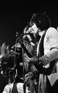 Mick Jagger and Keith Richards performing on stage during a Rolling Stones concert at at Mick Jagger and Keith Richards performing on stage during a Rolling Stones concert at at