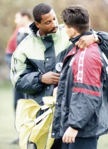 Middlesbrough assistant manager Viv Anderson dishes out a bit of advice to player Jaime Middlesbrough assistant manager Viv Anderson dishes out a bit of advice to player Jaime