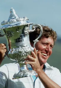 Mike Allen golfer holding Scottish Open trophy July 1989 Mike Allen golfer holding Scottish Open trophy July 1989