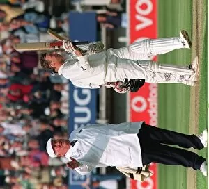 Images Dated 4th June 1998: Mike Atherton celebrates in England v South Africa 1998 his century in first