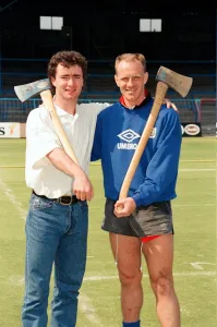 Mike Milligan and Andy Ritchie of Oldham Athletic before the League Cup Final against Mike Milligan and Andy Ritchie of Oldham Athletic before the League Cup Final against