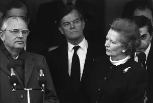 Mikhail Gorbachev with Margaret Thatcher and Alan Clark at RAF Brize Norton - December Mikhail Gorbachev with Margaret Thatcher and Alan Clark at RAF Brize Norton - December