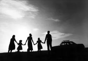 00000 Prints: Silhouettes Print: A Family Under the Night Sky