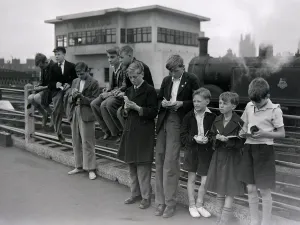 00001 Prints: Print of Trainspotters at Waterloo Station, 1952