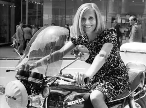 00004 Prints: Honor Blackman Print - Actress on Motorbike