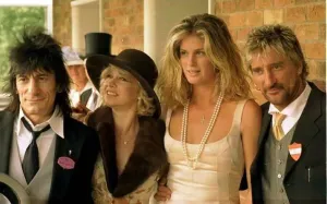 00006 Prints: Rod Stewart Print with Rachel Hunter and Ronnie Wood's Wife Jo at Ascot