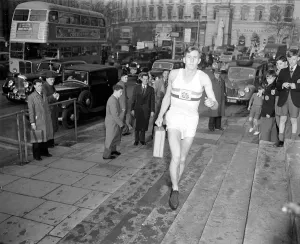 00006 Prints: Print of Roger Bannister with Red Dispatch Box