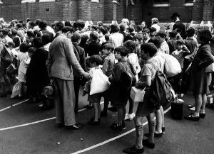 00007 Prints: WW2 Evacuation Rehearsal Print, St Michael's School London 1939