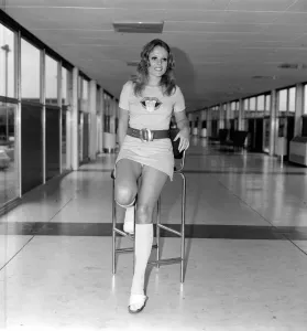 Vivian Neves Print, March 1971 Glamour Model at Heathrow Airport