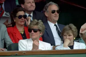 00012 Prints: Wimbledon Tennis Print: Princess Diana Watching Andre Agassi