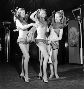 00013 Prints: Vintage Print: Casino Showgirls in Invisible Bra Costumes, July 1952