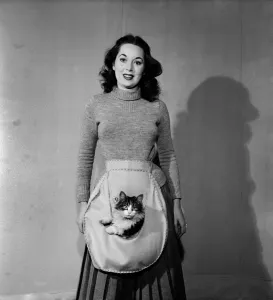 00019 Prints: 1950s Print of Woman and Cat with Hold-All Apron