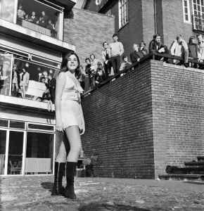 American Student in Revealing Dress Print, October 1969