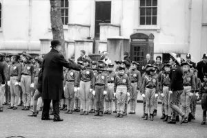 00030 Prints: Black and white Print of Horse Rangers parade in Trafalgar Square