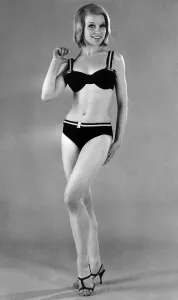 Retro Swimwear Fashion Prints: Model wearing a bikini. June 1965 P018008