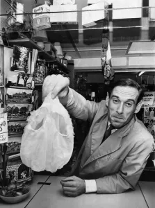 Prints of Politician Jeremy Thorpe at work in the village stores in Landkey Devon. October 1966 P011982 Politic Prints: Print of Jeremy Thorpe in Landkey village stores, Devon, October 1966