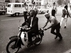 00035 Prints: Sikh Man Riding Motorcycle Without Helmet, Print