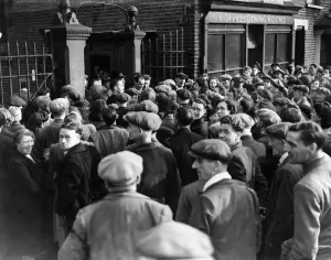 00035 Prints: A 1945 Print of Workers Protesting a New Clocking System at Spratts Factory