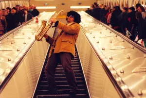 00038 Prints: Print of Sax Player in Wig at Monument Metro Station