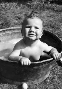 00038 Prints: Young Toddler in Tin Bath, Erith Garden, 1943 Print