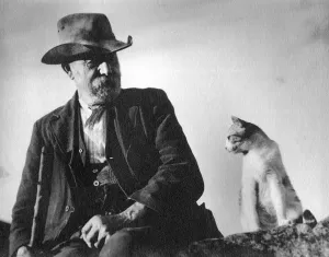 00040 Prints: Character Study Print: Man on Wall with Cat