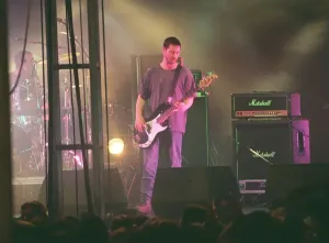 Actors And Musician Prints: Keanu Reeves Print - Actor Plays Guitar with Dogstar at T in the Park