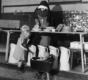 00043 Prints: Print of Sisters of St. Anne providing shelter in Surrey Square, London