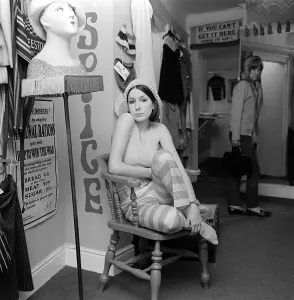 Fashion In The 60s Prints: Fashion, July 1965 Jackie Cryer sitting in the Spice No