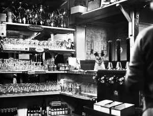 00048 Prints: Rex settles down in the bar print, a photograph of a man sitting alone