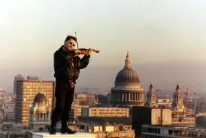 00054 Prints: Nigel Kennedy Playing Violin Over London Print (00054)