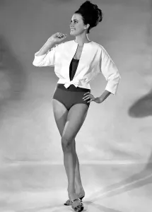 Woman In Swimsuit Prints: Reveille Fashions 1964: Jackie White wearing a beach blouse over her swimming costume