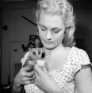 00061 Prints: Dorinda Stevens with Pet Bush Baby Print 1959