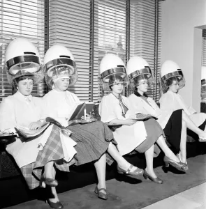 00067 Prints: Black and White Print of Women at a Hairdresser