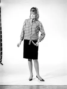 Fashionable Women's Coats Prints: Clothing: Fashion: Jackets: Woman wearing hooded jacket. Model: Ann Jarvis