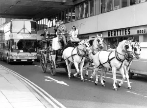 00074 Prints: Print of A Coach and Horse Team in Newcastle City Centre