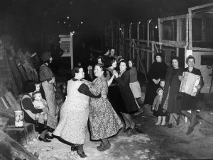 00075 Prints: Print of women dancing in Ramsgate tunnels during WWII