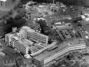 00080 Prints: Aerial View of Coventry and Warwickshire Hospital Print 1989