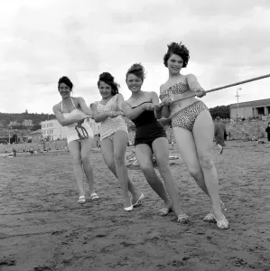 00082 Prints: Beauty Contest Girls Tug of War Print 7th September 1960
