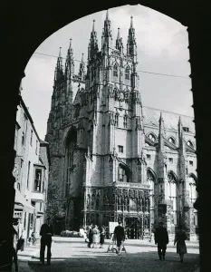 Prints of Canterbury Cathedral in Canterbury in Kent England. Canterbury is a historic cathedral city in Kent, southeast England, on the River Stour Canterbury Prints: Canterbury Cathedral Print, Kent England Circa 1945