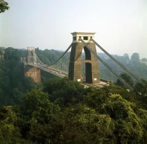 Bristol City Landmarks Prints: The Clifton Suspension Bridge at Bristol England Circa 1974