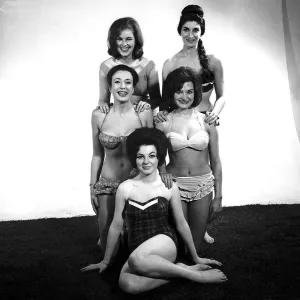 Retro Swimwear Designs Prints: Delia Smith - TV Cook in travel promotion in 1962 Delia is pictured at front