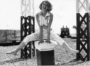 Fashionable Women Of The 80s Prints: Tracey Francis in outfits from the Docks-based 13 Amp design studio. 21st March 1986