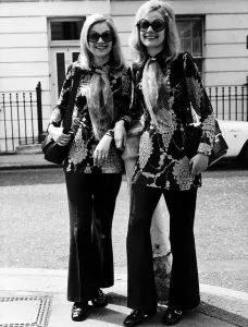 Vintage Women's Clothing Styles Prints: Teenagers Twins Susan and Irene Toman in Chelsea London May 1970