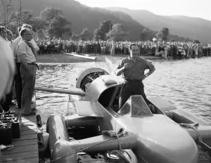 Donald Campbell Prints: Donald Campbell in Bluebird Jet Hydroplane Print 1955